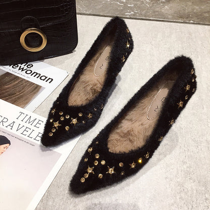 Branded Fuzzy Pumps High Heels Pointed Comfortable