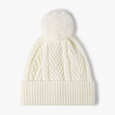 Cable Knit Solid Color Hat with Pompom - Munsieur