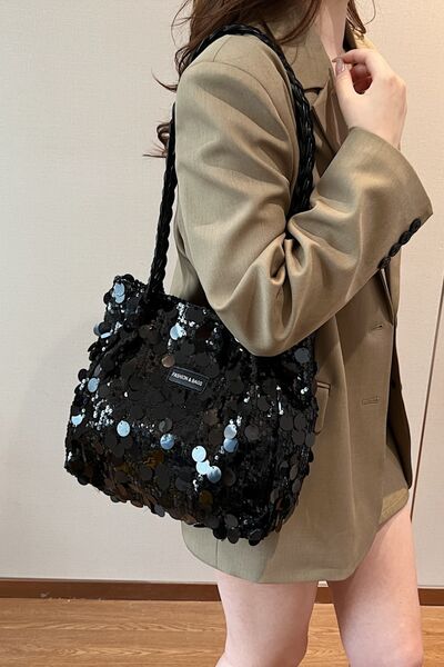 Sequin Braided Strap Shoulder Bag - Munsieur