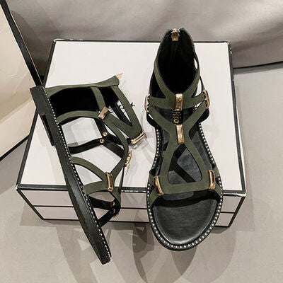Open Toe Back Zipper Flat Sandals - Munsieur