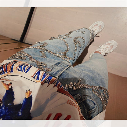 Women's High-Waisted Jeans with Sequin Designer for Her