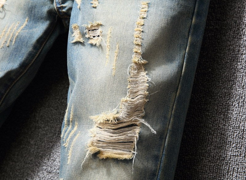 Men's American Style Ripped Designer Brand Pants Casual Loose