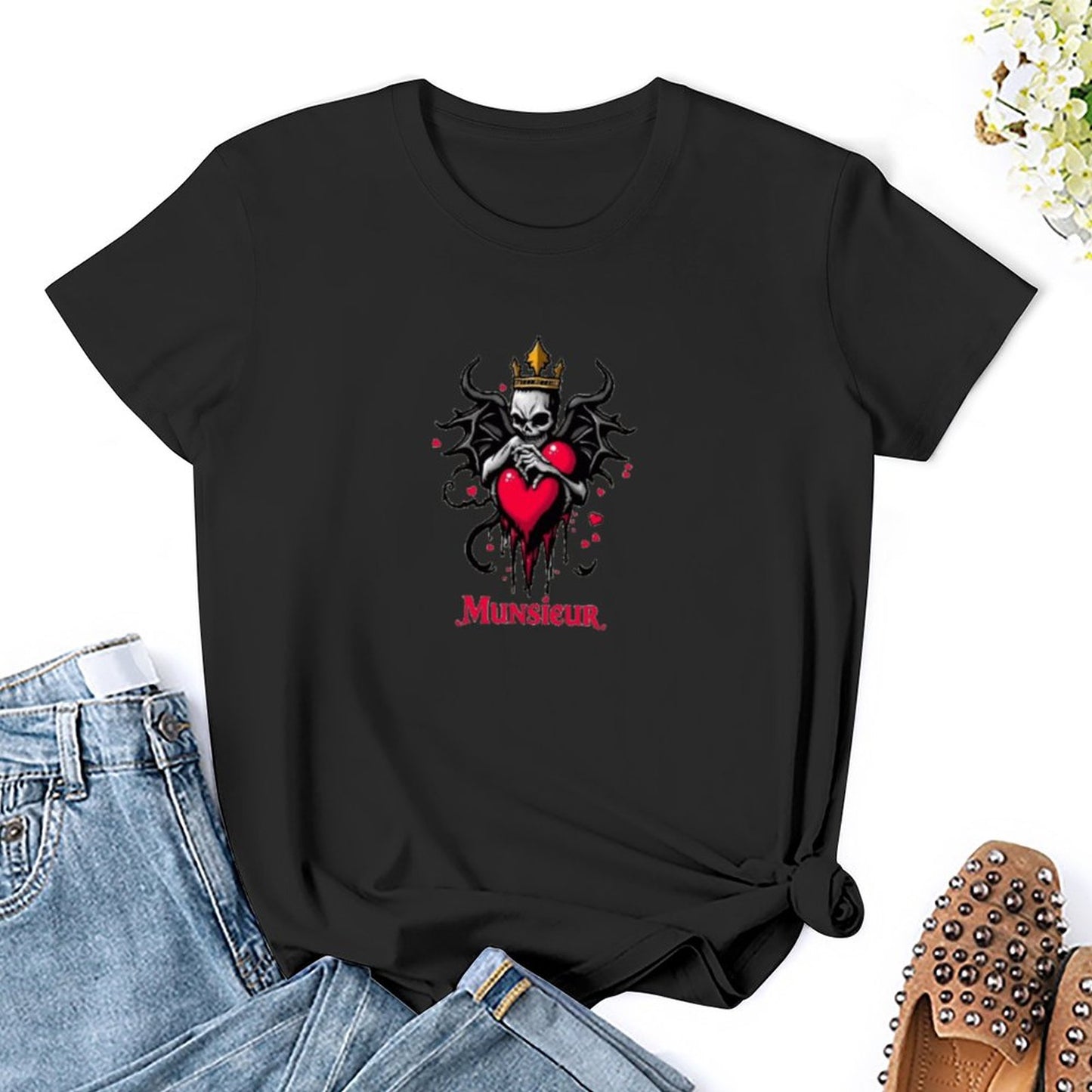 Munsieur Women's T-shirt "Queen" Bleeding Collection for Valentine's Day Embroidered