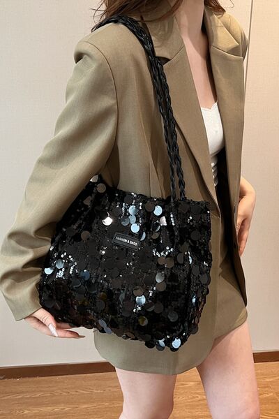 Sequin Braided Strap Shoulder Bag - Munsieur