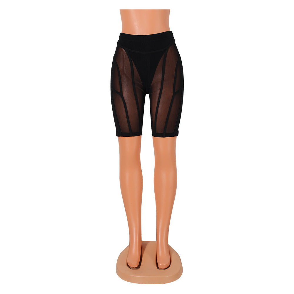 Women's Munsieur Fashion Skinny Mesh Set + Bottoms See-through Bottoms Stitching Romper Set - Munsieur