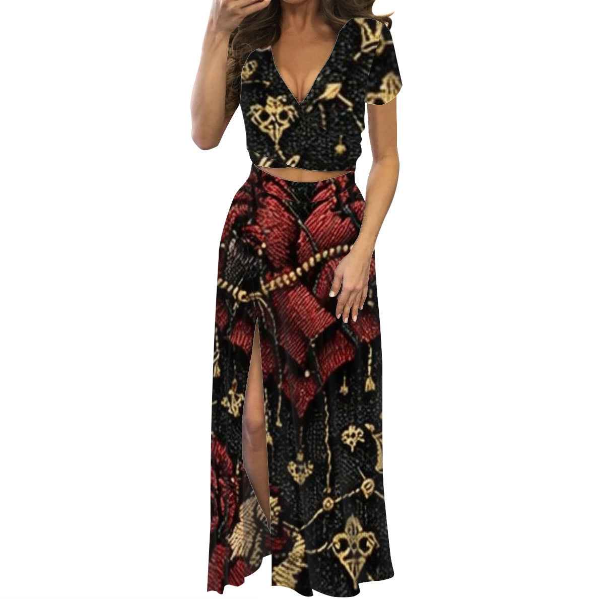 Short sleeve long dress suit