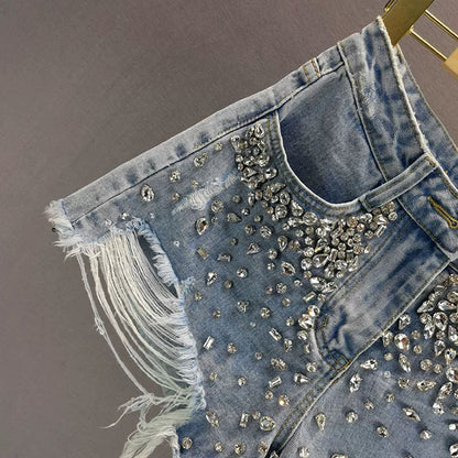 Women's Fashion Bottoms Holes Wide-leg Denim Bottoms Woven - Munsieur