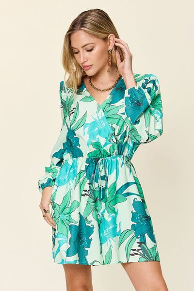 Double Take Full Size Floral Long Sleeve Romper with Pockets - Munsieur