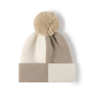 Color Block Knit Hat with Pom-pom - Munsieur