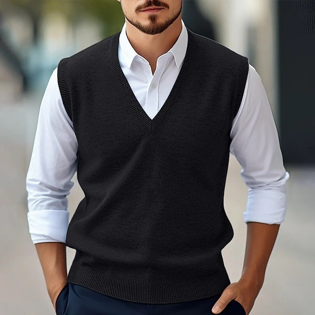 Men's Sleeveless Hoodie Vest Casual Solid Color And V-neck - Munsieur
