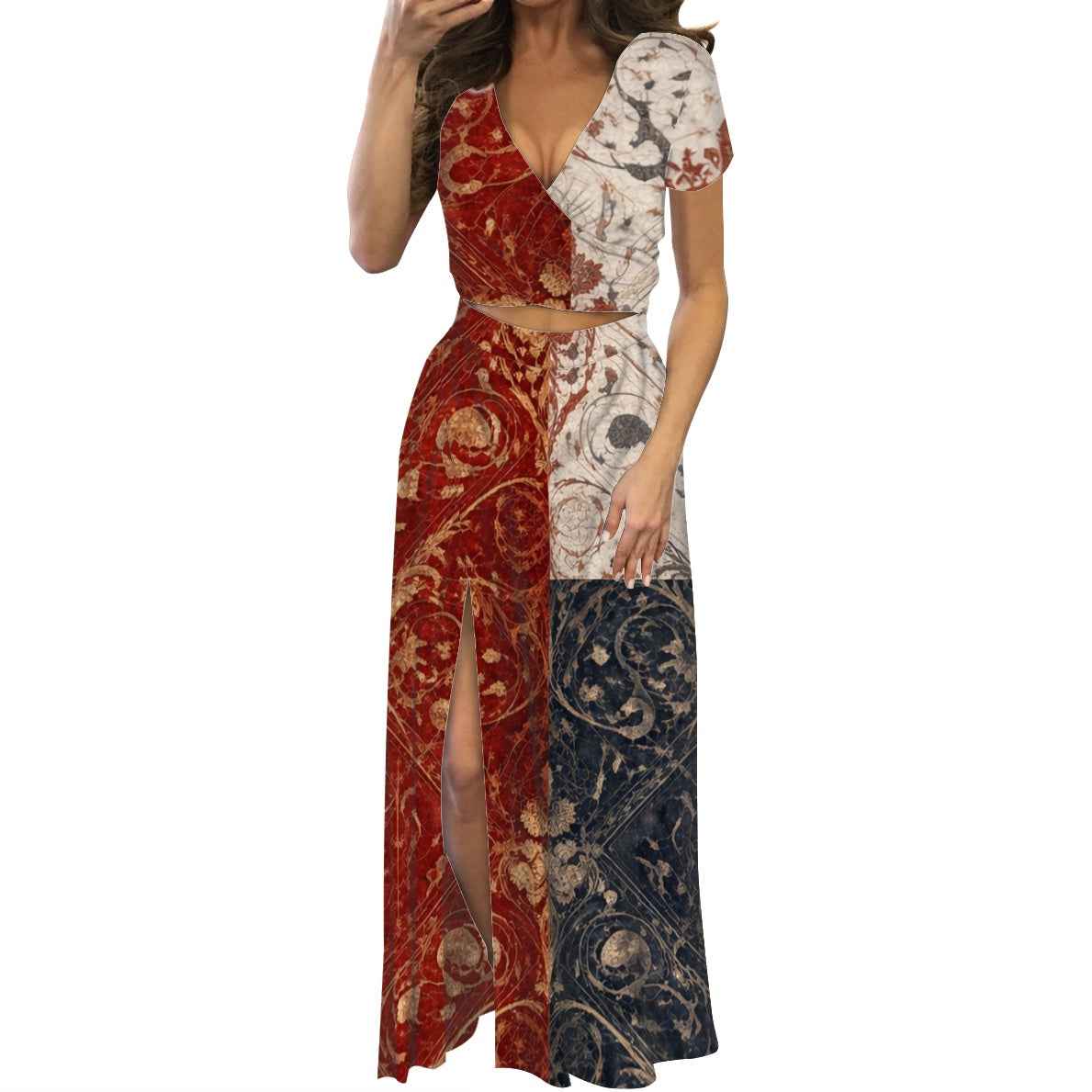 Short sleeve long dress suit