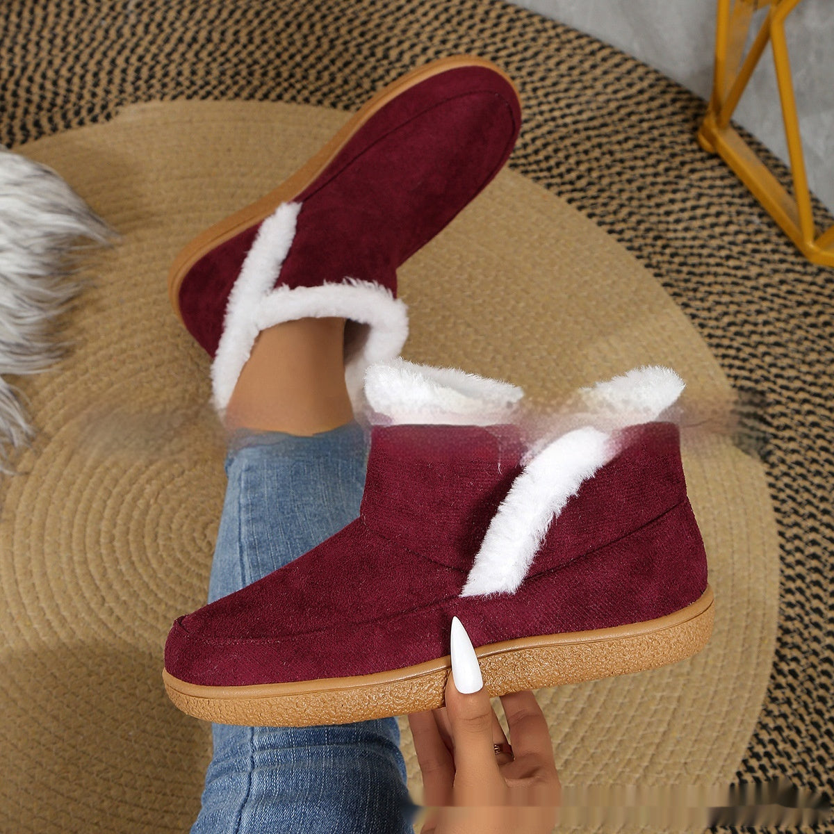 Insulated Cotton-padded booties Large Size boots Solid Color Fleece Lined Padded