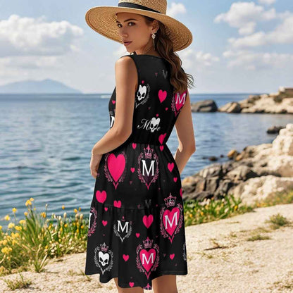 Women's sleeveless round neck patchwork skirt