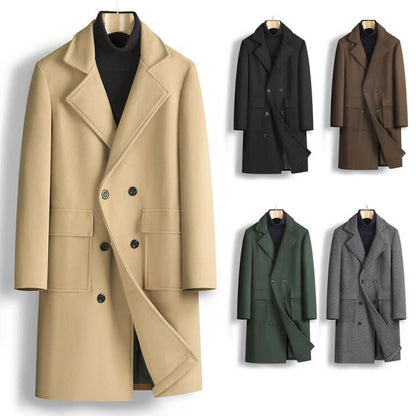 Fall Winter Men Double Breasted Mid-length Coat - Munsieur
