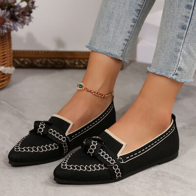 knitted Slip-On Flats with Bow - Munsieur