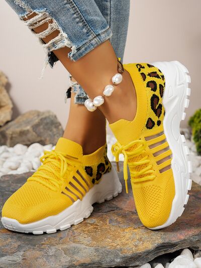 Cutout Leopard Lace Up Mesh Athletic - Munsieur