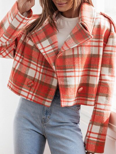 Lapel Collar Plaid Cropped Jacket - Munsieur