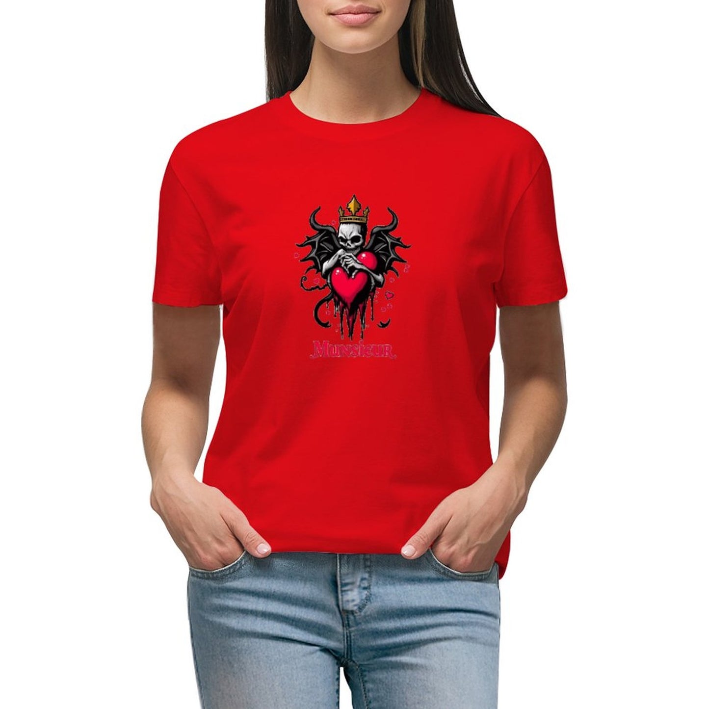 Munsieur Women's T-shirt "Queen" Bleeding Collection for Valentine's Day Embroidered