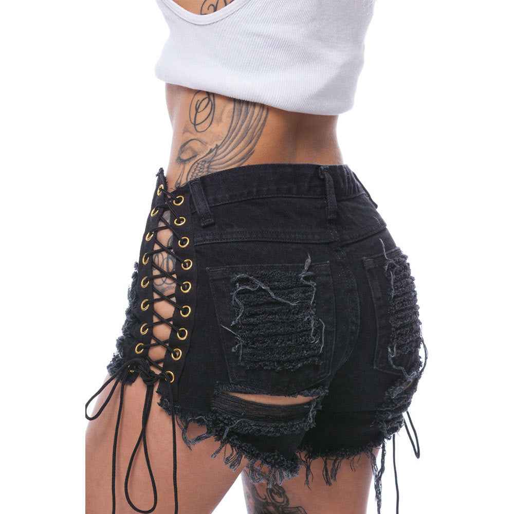 Ripped Bandage Denim Bottoms for Women