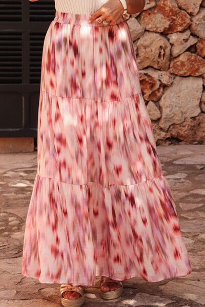 Tiered Printed Elastic Waist Skirt - Munsieur