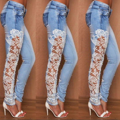 Seluar Jeans Bercetak Bunga untuk Wanita Fesyen Tinggi