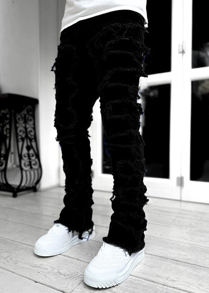Men's Patched Pants Long Tight Fit Stacked Pants For Men