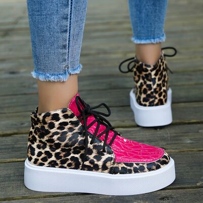 PU Leather Leopard Platform Sneakers - Munsieur