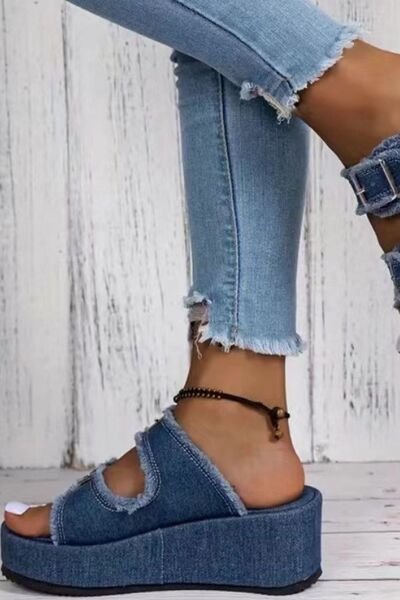 Raw Hem Wedge Buckle Sandals - Munsieur