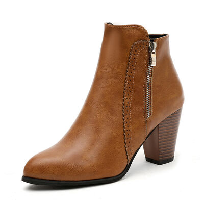 PU Leather Block Heel Boots - Munsieur