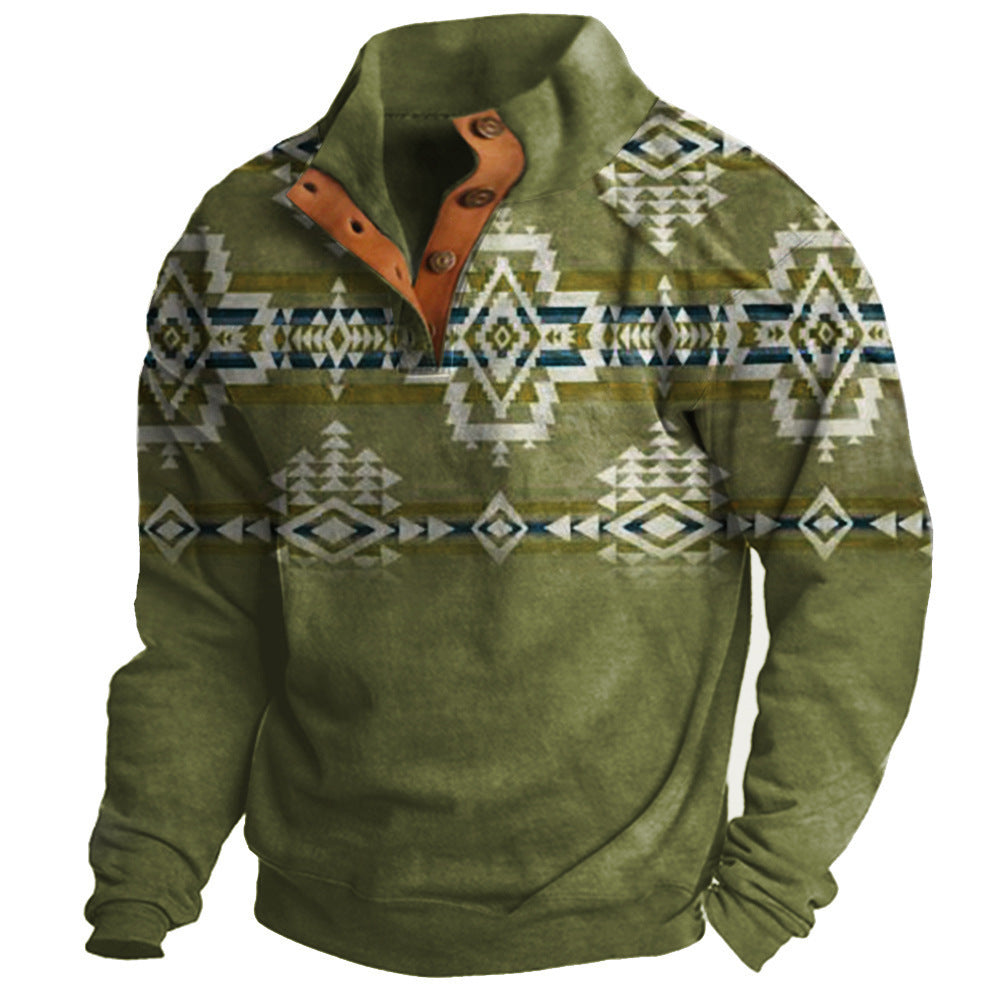 Denim Long-sleeved Tee Men's Fashion Printing Casual