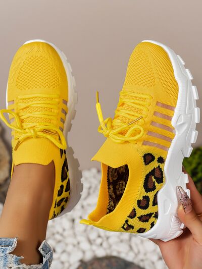 Cutout Leopard Lace Up Mesh Athletic - Munsieur