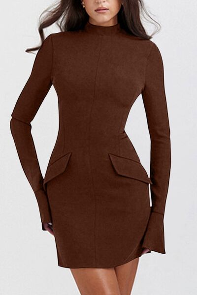 Mock Neck Long Sleeve Mini Dress - Munsieur