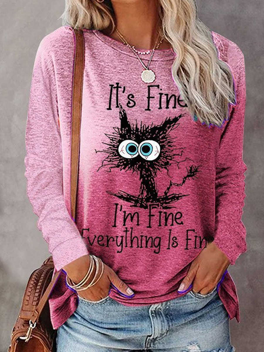 Halloween Gradient Print Long-sleeved T-shirt Round Neck Women