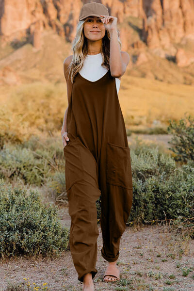 Double Take Full Size V-Neck Sleeveless Jumpsuit with Pockets - Munsieur