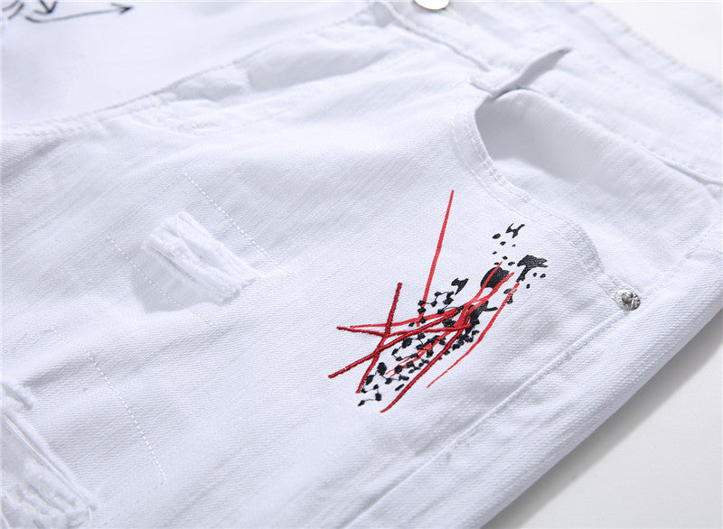Men's Shredded Embroidery Pants Designer Royalty Style