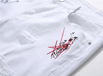 Men's Shredded Embroidery Pants Designer Royalty Style