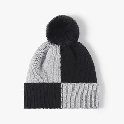 Color Block Knit Hat with Pom-pom - Munsieur