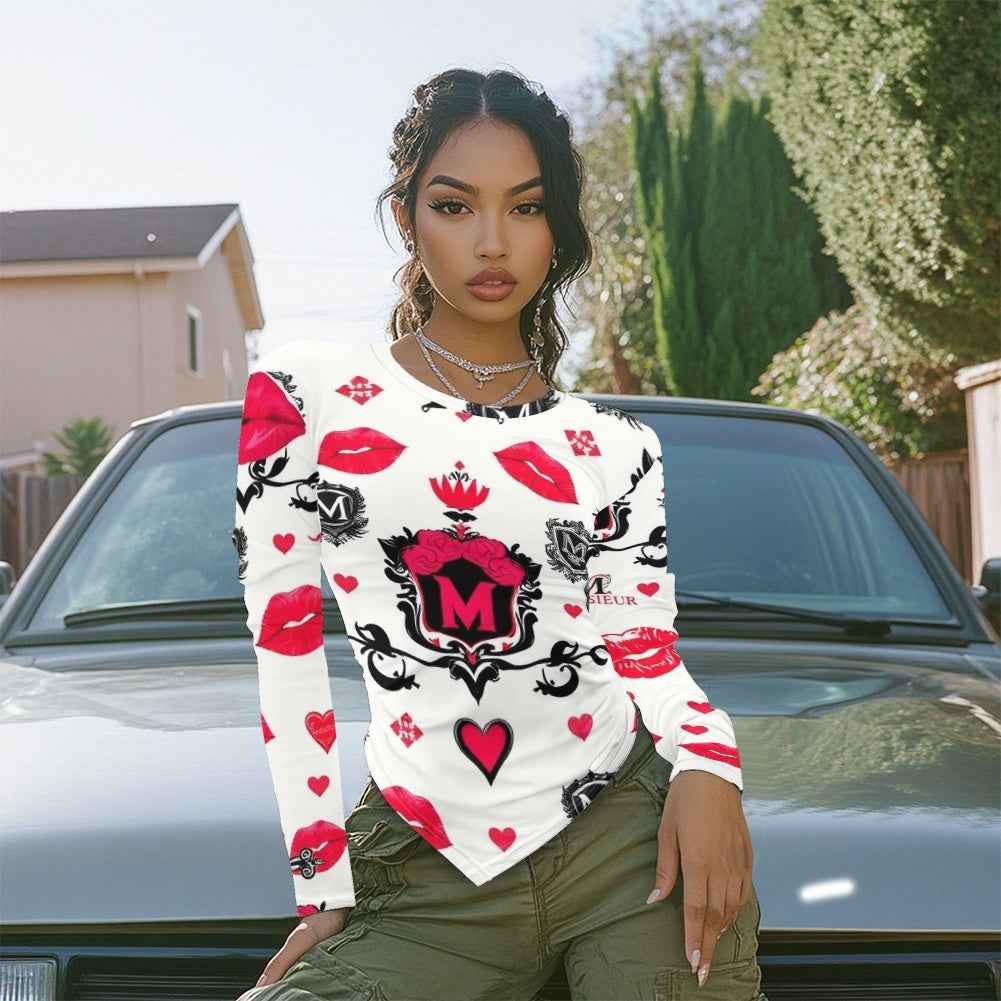 Long-sleeved round neck irregular slim fit bottoming shirt