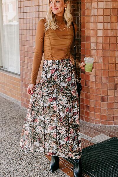 Floral Elastic Waist Maxi Skirt - Munsieur