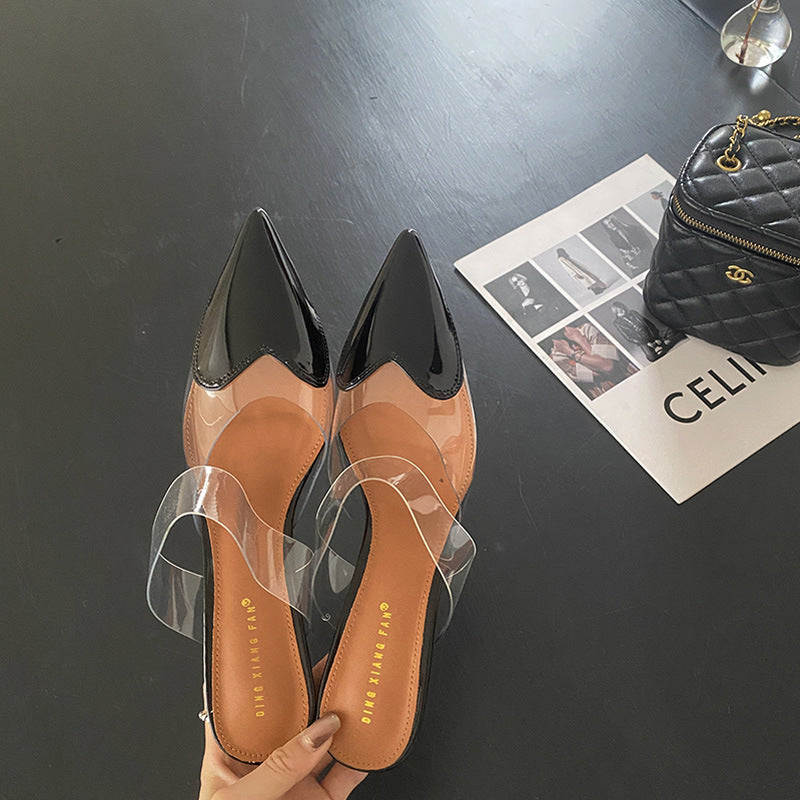 Women's Transparent Love Face Color-blocking Stiletto Heel High Heels - Munsieur
