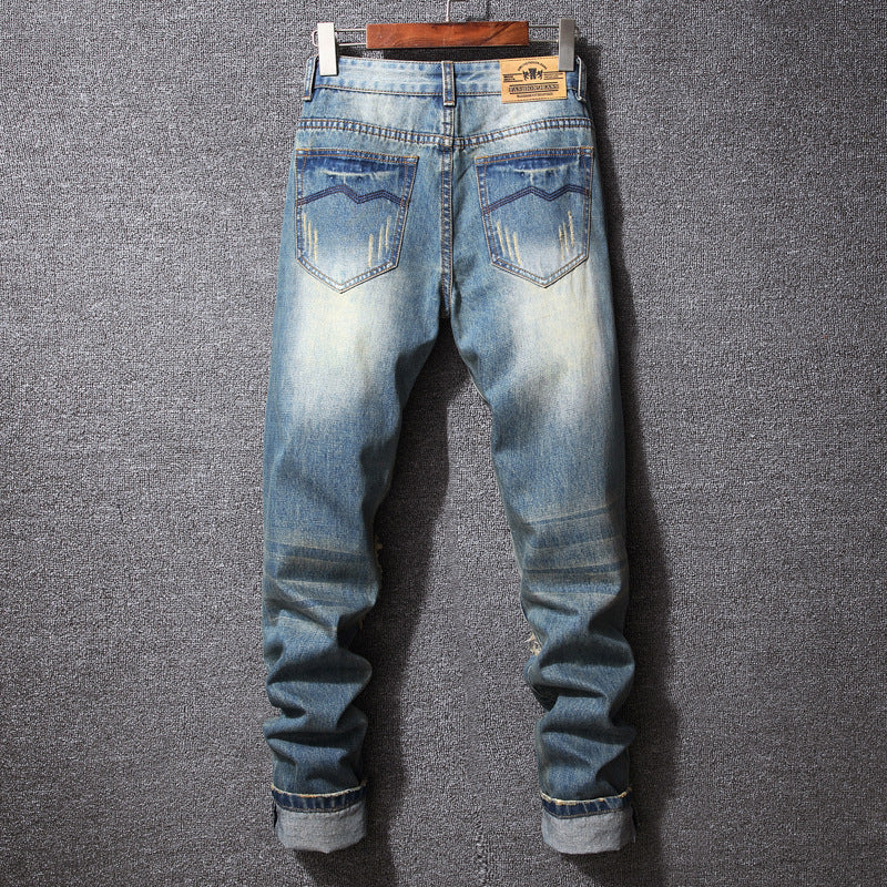 Men's American Style Ripped Designer Brand Pants Casual Loose