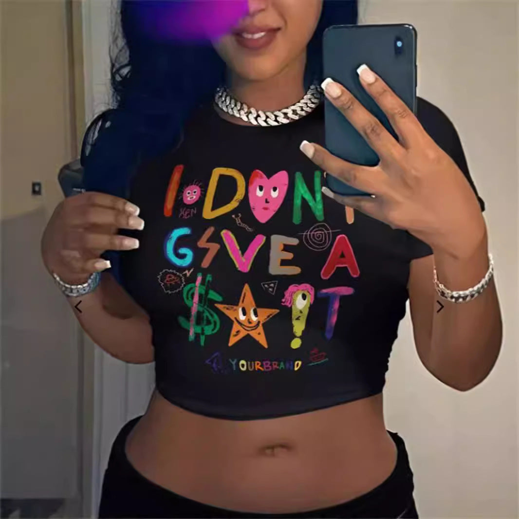 Women's All-match Letters Printed Solid Color T-shirt