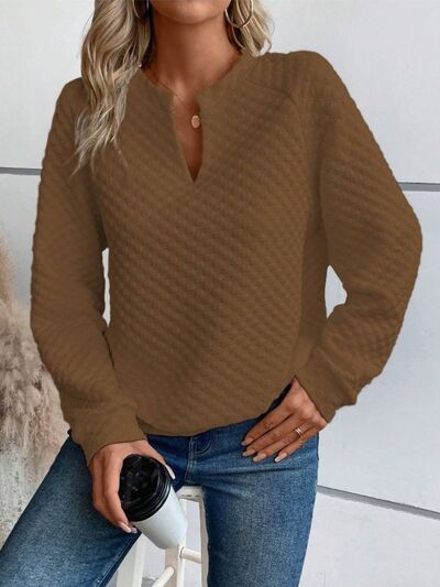 Notched Long Sleeve Sweatshirt for Effortless Style - Munsieur