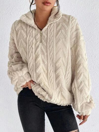 Fuzzy Zip Long Sleeve Sweatshirt for Cozy Style - Munsieur