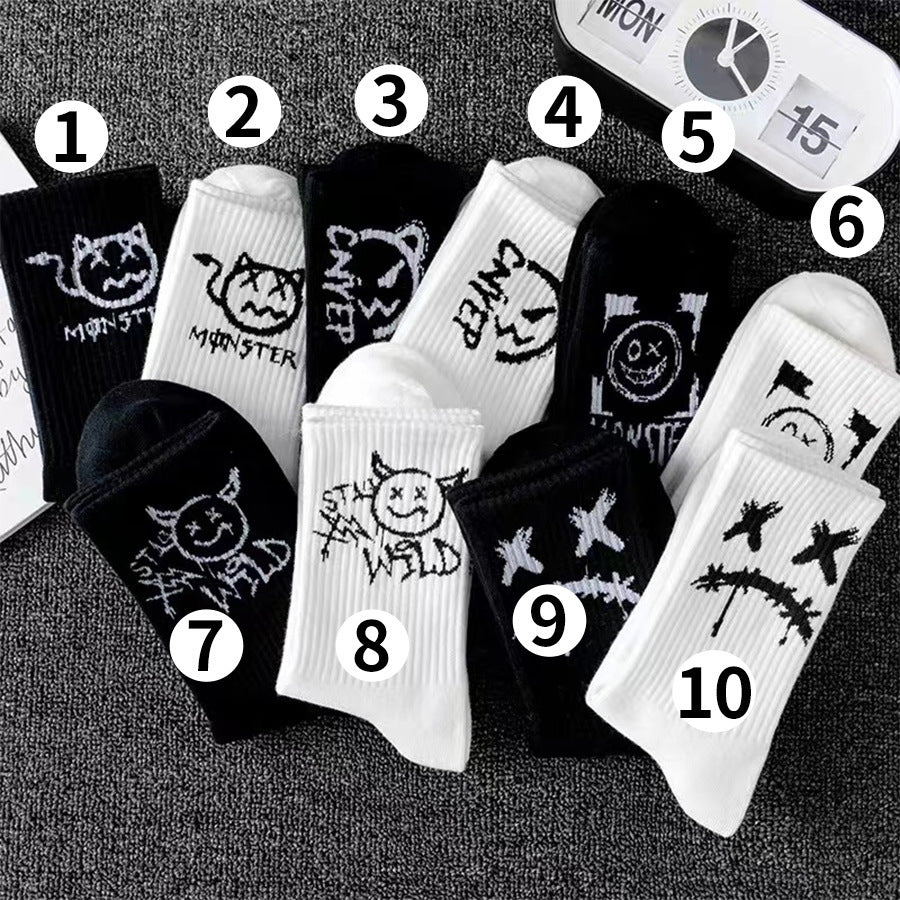 Men's Mid-calf Spring And Summer Trends Sports Black And White Socks - Munsieur