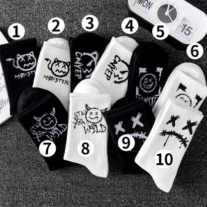 Men's Mid-calf Spring And Summer Trends Sports Black And White Socks - Munsieur
