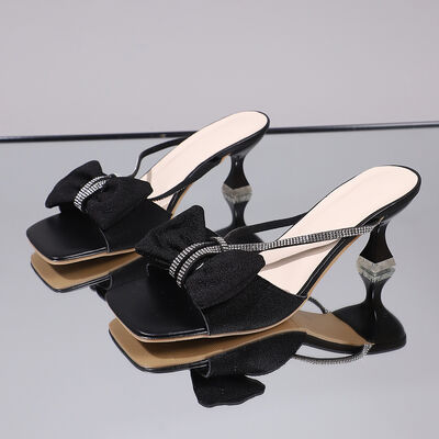 Bow Rhinestone Open-Toe Heels - Munsieur