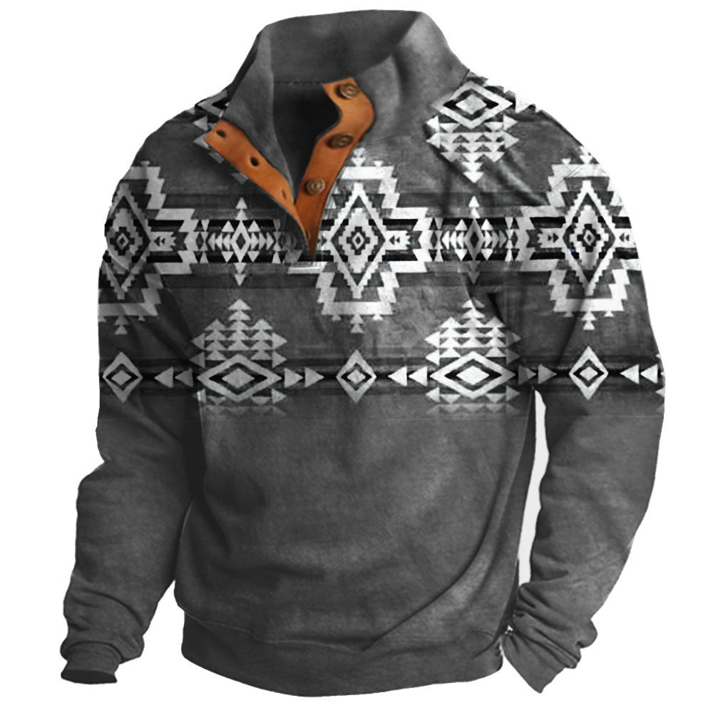 Denim Long-sleeved Tee Men's Fashion Printing Casual