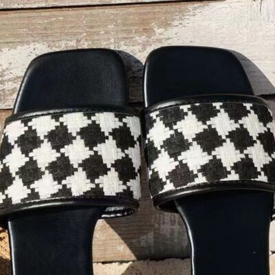 Plaid Open Toe Flat Sandals - Munsieur