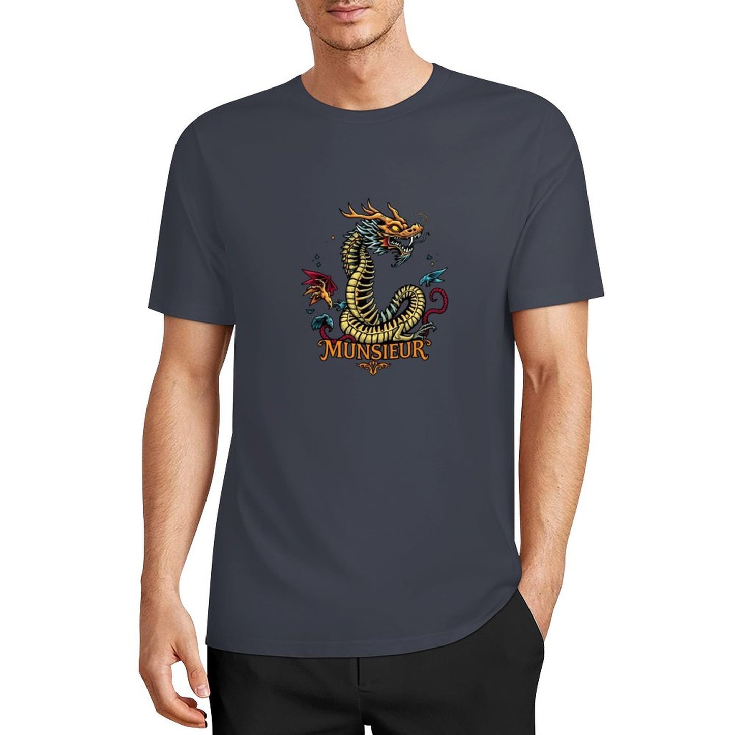 Munsieur Brand Graphic Tee Cotton Men's breathable Dragon Design